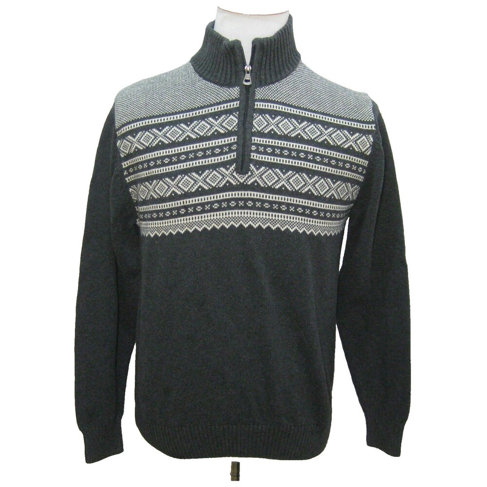 Weatherproof Sweater Men's Medium Gray 1/4 Zip 100% Cotton Long Sleeve Shirt Top